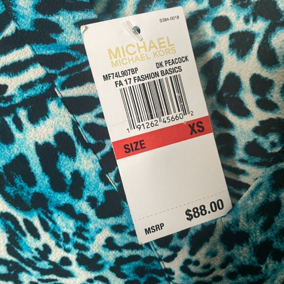 Michael Kors blouse bell sleeves size XS black blue long sleeve V Neck tunic NWT - Picture 7 of 8